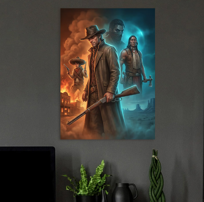 Wild West Showdown — metal poster wall art by Lineer